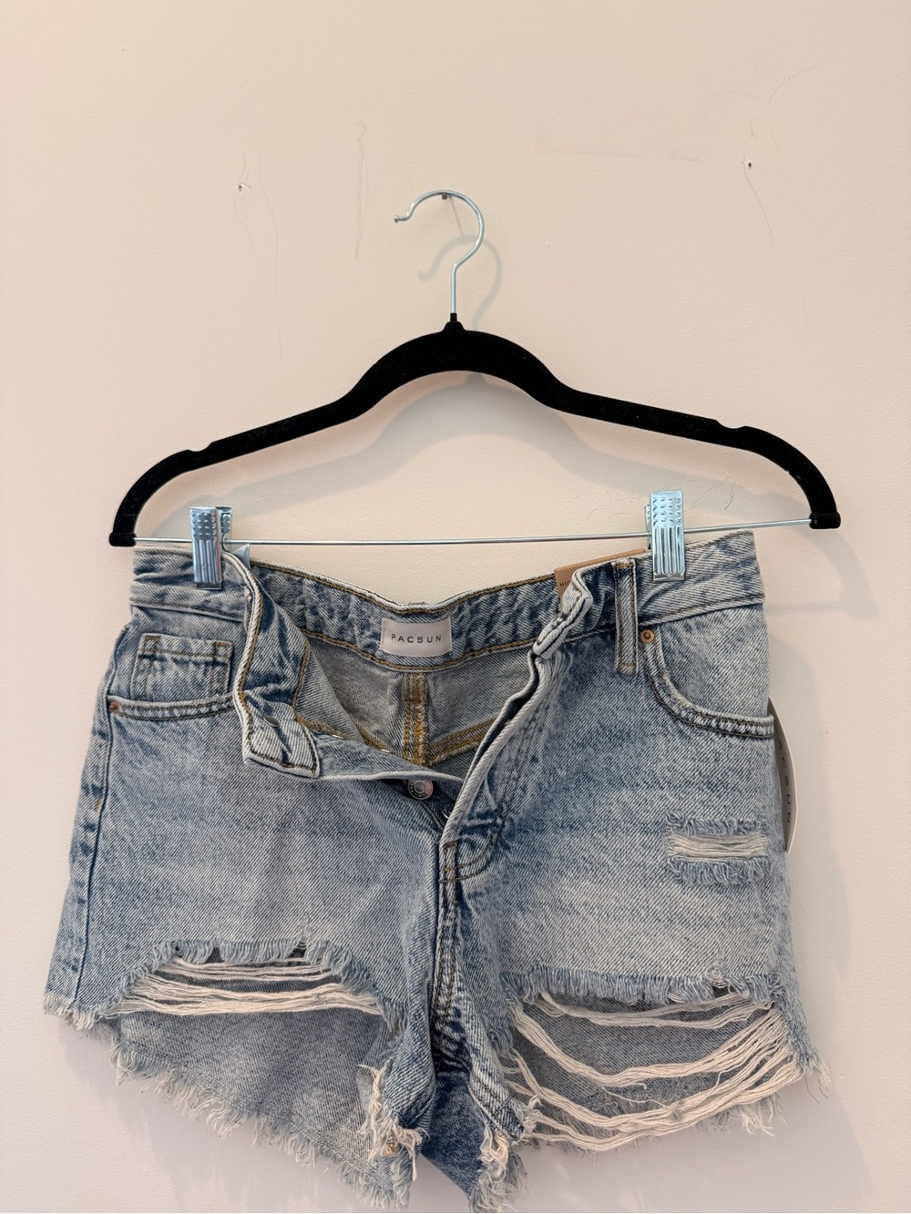 PacSun Light Blue Distressed High-Rise Denim Shorts